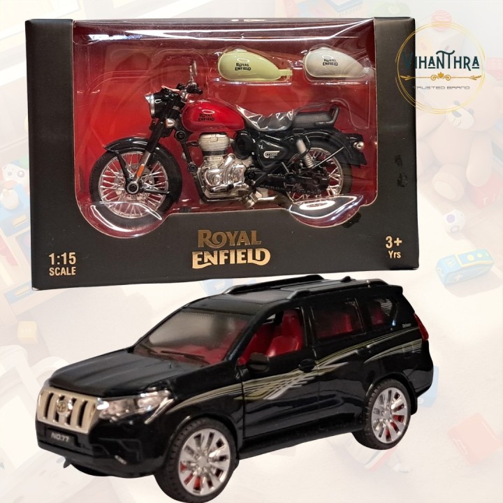 Ride & Drive: Royal Enfield & Die-Cast SUV Combo | 1:15 Scale RE Bike with 1:32 Scale Openable Car