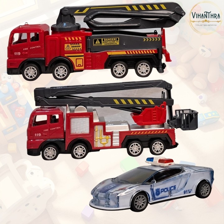 Police & Fire Rescue Emergency Vehicle Toy 3-in-1 Set