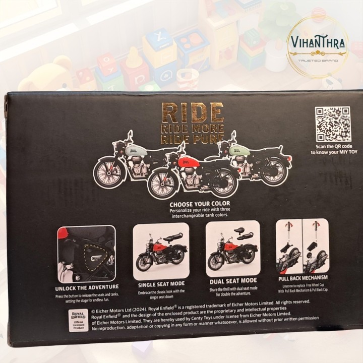 Royal Enfield Classic 350 Miniature Replica | High-Quality Die-Cast Metal Toy Motorcycle with Single & Dual Seat Modes