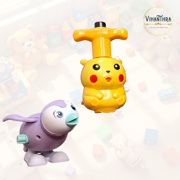 Cartoon Animal Toys for Kids(Pack of 4) – Penguin, Chick, Ladybug & Cartoon Spinner (Kitty / Pikachu Variant)