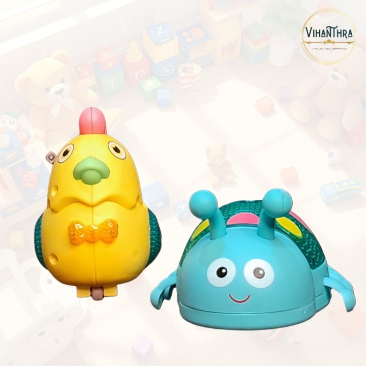Cartoon Animal Toys for Kids(Pack of 4) – Penguin, Chick, Ladybug & Cartoon Spinner (Kitty / Pikachu Variant)