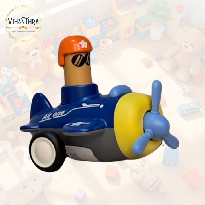 Cartoon Toys Pack of 3 – Race Car, Boat & Airplane with Funny Drivers | Push & Play Non-Battery Toys