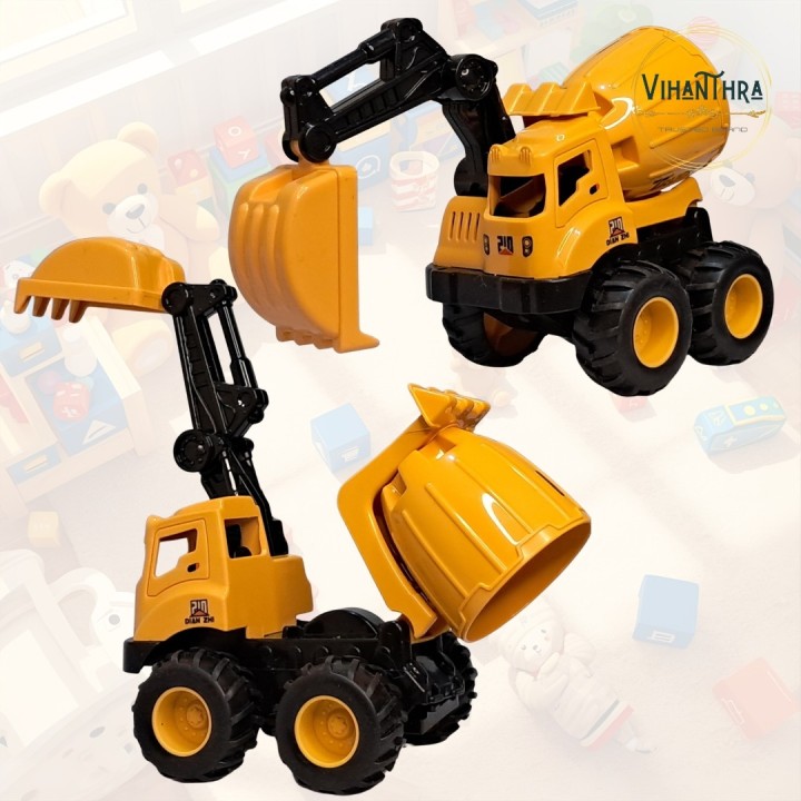 Construction Trio – JCB, Dumper Truck & Cement Mixer Toy Vehicles