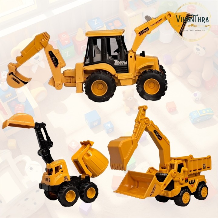 Construction Trio – JCB, Dumper Truck & Cement Mixer Toy Vehicles