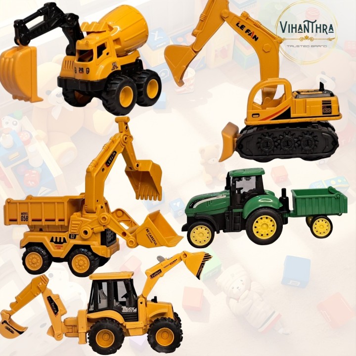 Ultimate Builder’s Collection – JCB, Excavator, Dumper, Cement Mixer & Tractor Trailer (5-in-1 Super Combo)