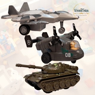 Ultimate Military Vehicle Toy Combo Pack – Tank, Fighter Jet & Helicopter | Action Toy Set for Kids Ages 3+